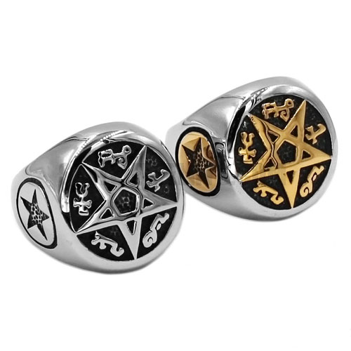 Pentacle Pentagram Magic Amulet Ring 316L Stainless Steel Jewelry Punk Motor Biker Men Ring Wholesale SWR0744SE - Click Image to Close